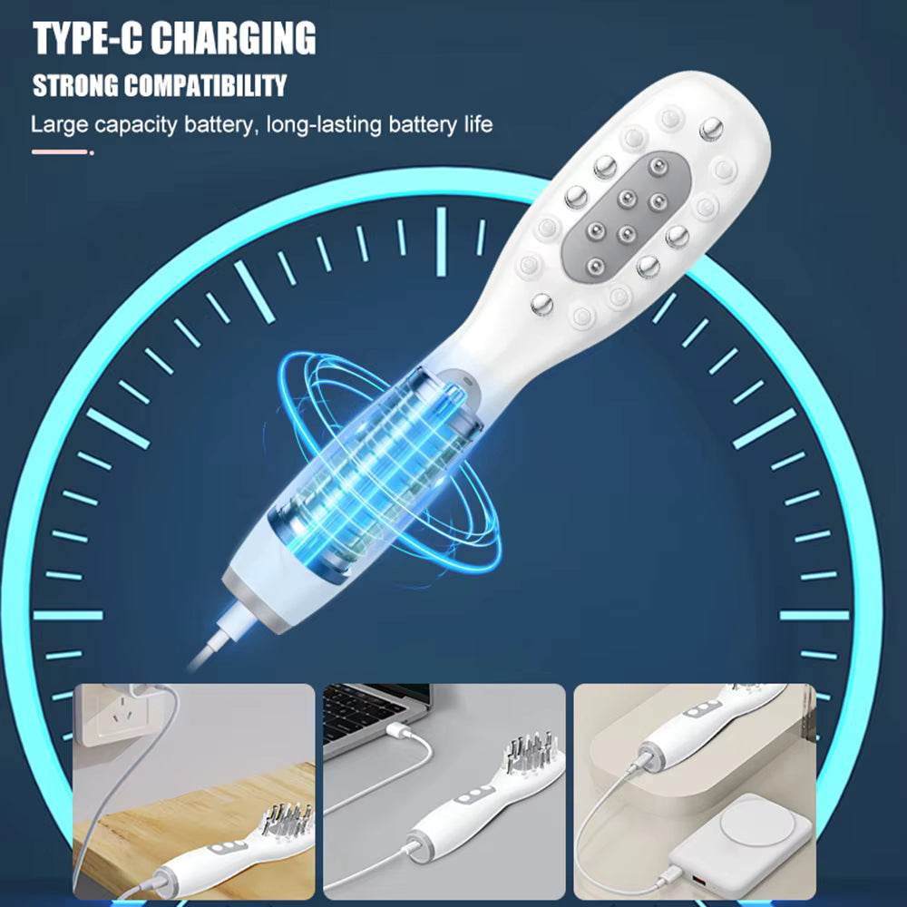 EMS Microcurrent Scalp Massager & Oil Applicator Comb with Phototherapy LED Light