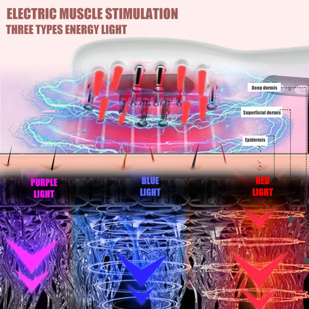 EMS Microcurrent Scalp Massager & Oil Applicator Comb with Phototherapy LED Light
