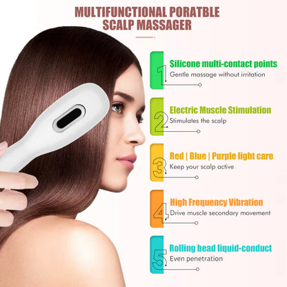 EMS Microcurrent Scalp Massager & Oil Applicator Comb with Phototherapy LED Light
